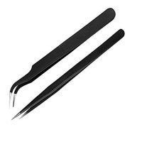 Johnson Tools Stainless Steel Straight and Curved Tips Tweezers for Mobile, Gadget, Laptop and Jewelry Repair (Black) - Set of 2 Pieces