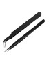 Johnson Tools Stainless Steel Straight and Curved Tips Tweezers for Mobile, Gadget, Laptop and Jewelry Repair (Black) - Set of 2 Pieces