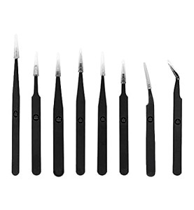 Johnson Tools ESD Multifunction Upgraded Anti-Static Professional Tweezers for Eyebrows, Women, Splinter, Ingrown Hair Removal, Electronic Repairing, Soldering, Crafting Tool Kit (Pack of 8 Pieces)