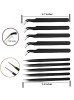 Johnson Tools Non Magnetic Stainless Steel Straight and Curved Tips Tweezers for Mobile, Gadget, Laptop and Jewelry Repair (Black) - Set of 10 Pieces