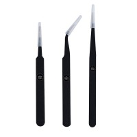 Johnson Tools Non Magnetic Stainless Steel Straight, Curved, Pointed Tips Tweezers for Mobile, Gadget, Laptop and Jewelry Repair (Black, Set of 3 Pieces)