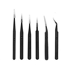 Johnson Tools ESD Multifunction Upgraded Anti-Static Professional Tweezers for Eyebrows, Women, Splinter, Ingrown Hair Removal, Electronic Repairing, Crafting Tool Kit (Pack of 6 Pieces)