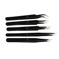 Johnson Tools ESD Multifunction Upgraded Anti-Static Professional Tweezers for Eyebrows, Women, Splinter, Ingrown Hair Removal, Electronic Repairing, Soldering, Crafting Tool Kit(Pack of 5 Pieces)