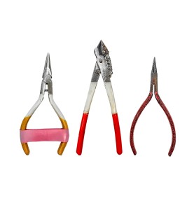 Johnson Tools Silk Thread Jewellery Making Pliers Combo Flat, Round and Side Cutter Nose Plier (Pack of 3 Pieces)