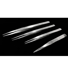 Johnson Tools Set of Straight Tip Stainless Steel Tweezers for Mobile/Gadget/Laptop and Jewelry Repair (Color - Chrome, Set of 4 Pieces)