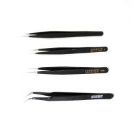 Johnson Tools Set of Straight and Curved Tips Stainless Steel Powder Coated Tweezers for Mobile/Gadget/Laptop and Jewelry Repair (Set of 4 Pieces)