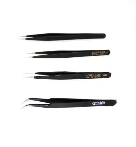 Johnson Tools Set of Straight and Curved Tips Stainless Steel Powder Coated Tweezers for Mobile/Gadget/Laptop and Jewelry Repair (Set of 4 Pieces)