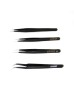 Johnson Tools Set of Straight and Curved Tips Stainless Steel Powder Coated Tweezers for Mobile/Gadget/Laptop and Jewelry Repair (Set of 4 Pieces)