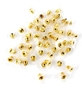 Johnson Tools Golden Bullet Clutch Earring Backs With Silicone Pad Earring Backings Studs/Push Button For Womens (100 Pcs)