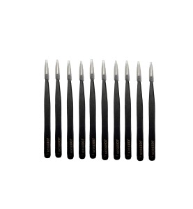 Johnson Tools Straight Tips Stainless Steel Powder Coated Tweezers for Mobile/Gadget/Laptop and Jewelry Repair (Color - black, Set of 10 Pieces)