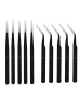 Johnson Tools Non Magnetic Stainless Steel Straight and Curved Tips Tweezers for Mobile, Gadget, Laptop and Jewelry Repair (Black) - Set of 10 Pieces